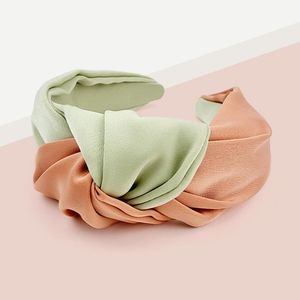 Mint Green Orange Two Tone Color Block Fabric Knot Headband Cute Accessory